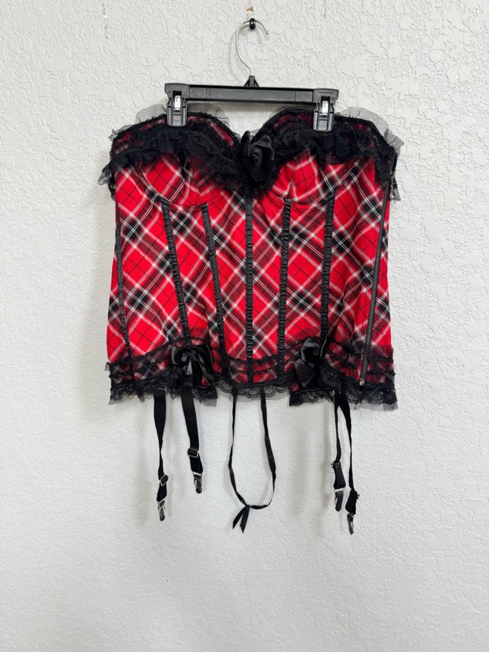 Hips & Curves Red Plaid Lace Trim Corset Top 1X